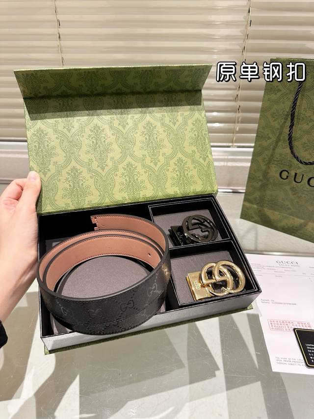 Double-Headed Steel Buckle High-End Version! Gucci Genuine Leather Belt ~ Popula