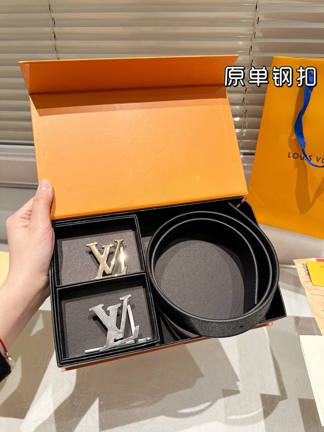 Double-Headed Steel Buckle High-End Version! Lv Leather Belt ~ Popular Style, Un