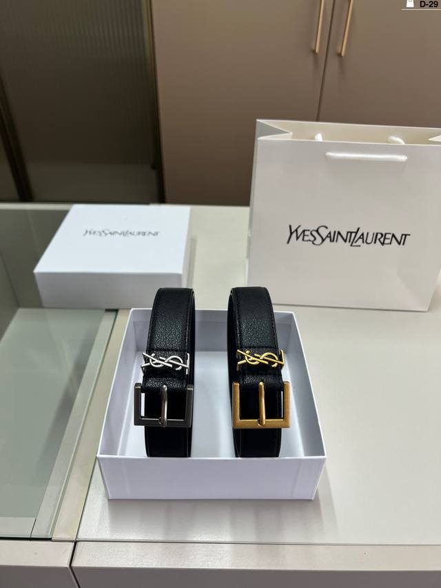Ysl Saint Laurent Men's Leather Belt D-29 Complete Packaging + Carry Bag
