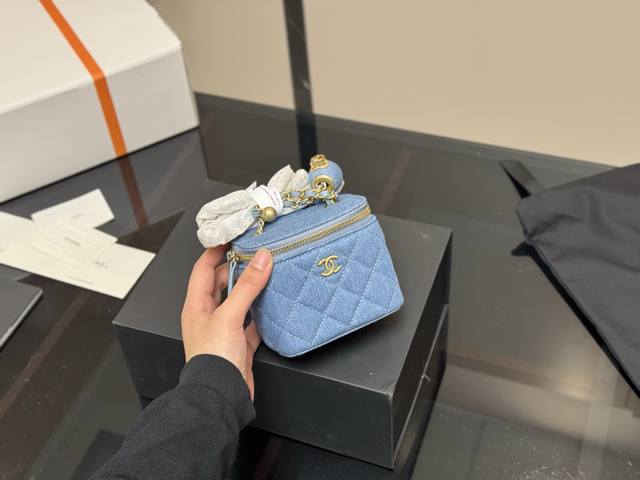 With Box Chanel Denim Gold Ball Small Box Vintage-Inspired Hardware With Leather
