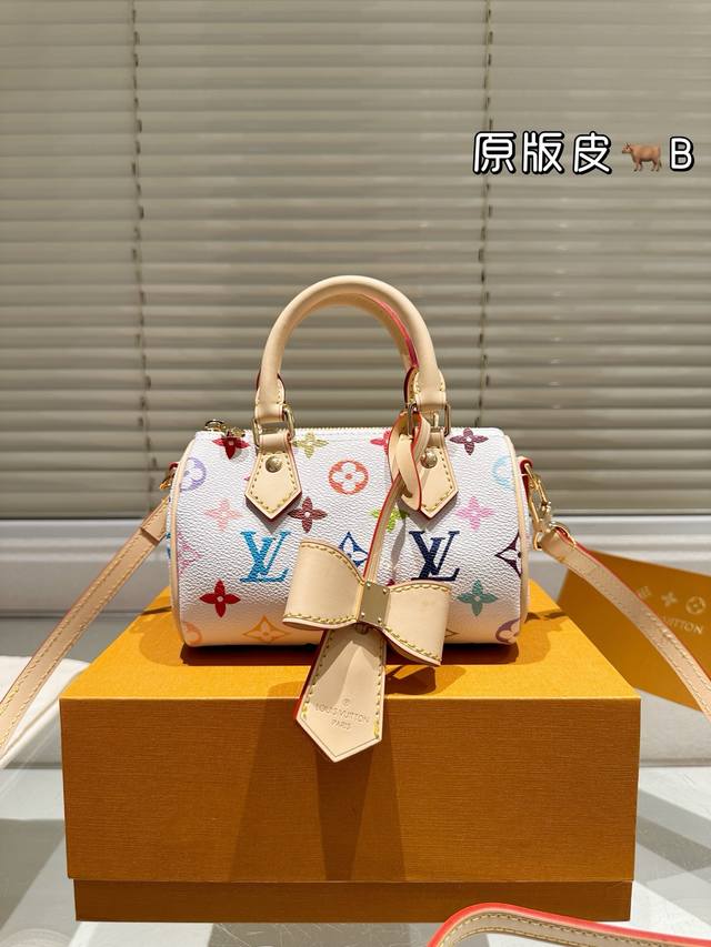 Cowhide Version, All-Steel Hardware. Lv Nano Speedy 16 Takashi Murakami White Th