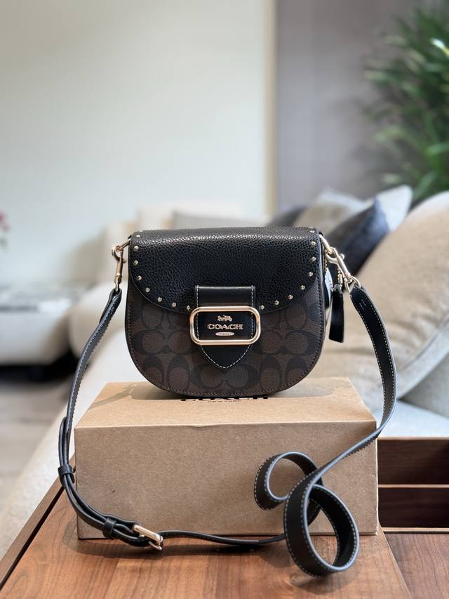 Coach Saddle Bag With Studs And Half-Moon Design, 18Cm With Box