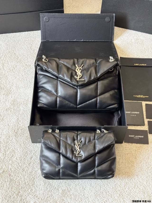 Top-Grade Genuine Sheepskin Ysl Saint Laurent Women's Puffer Quilted Lambskin Fu