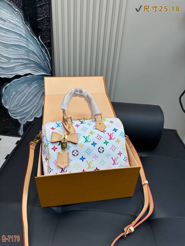 With Foldable Box Lv Speedy Murakami Boston Pillow Bag Classic Reimagined, Light