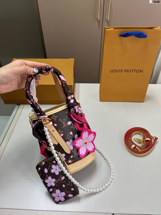 Lv & Murakami Takashi Collaboration Cherry Blossom Series Lv Bucket Bag A True T