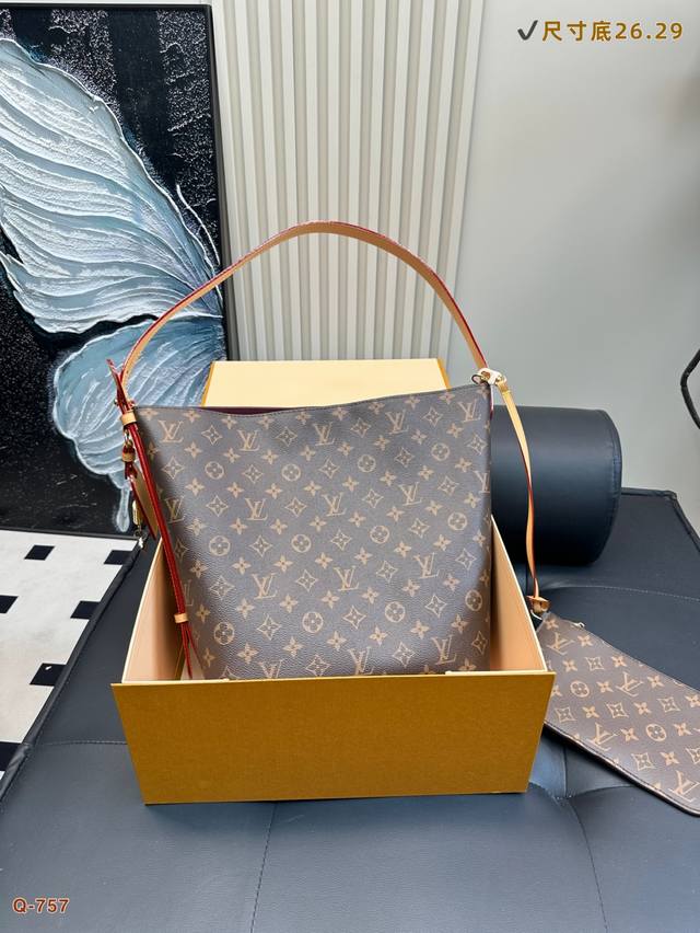 Full Set Packaging Gift Box Lv Classic Monogram Bucket Bag In Cowhide Leather Wi