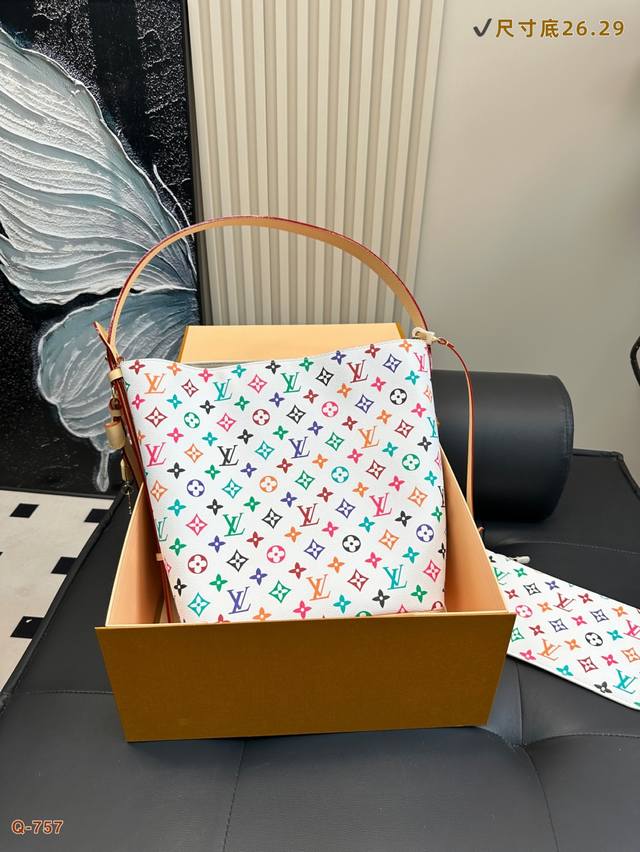 Full Set Packaging Gift Box Lv Takashi Murakami Series Bucket Bag In Genuine Lea