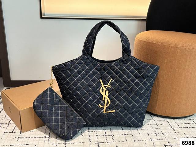 Ysl Saint Laurent Denim Shopping Tote Super Large Capacity, Perfect For Daily Co