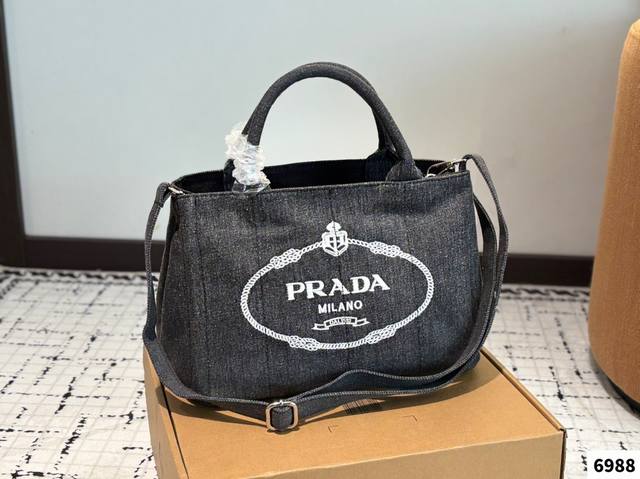 Prada Denim Tote Bag Ample Capacity With A Convenient Large Opening. Soft Fabric