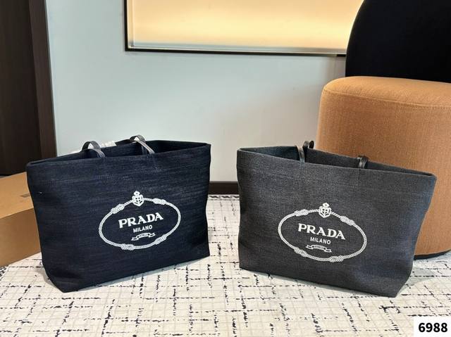 Prada Denim Tote Bag Ample Capacity With A Convenient Large Opening Soft Fabric