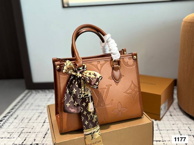 Lv Onthego Embossed Logo Jungle Bag Fashion Tote Bag Foldable Gift Box Onthego M