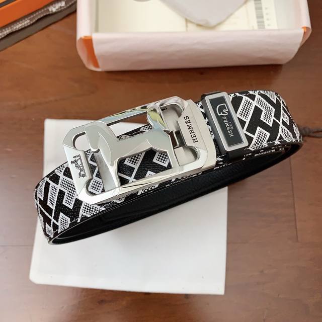 Herm S Pure Steel Automatic Buckle Series, Width 3.5Cm, With Genuine Packaging,