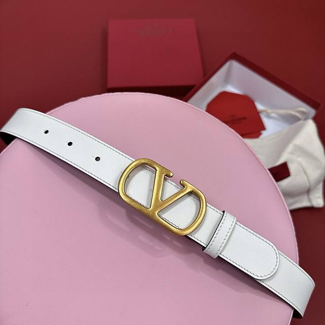Valentino Women's Original New Style Update, Vlogo Signature Buckle, Shiny Calfs