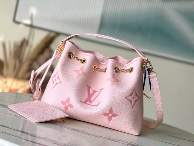Top-Grade Original Leather M46492 Pink Silk-Screen Full Leather Chain Bag Bucket