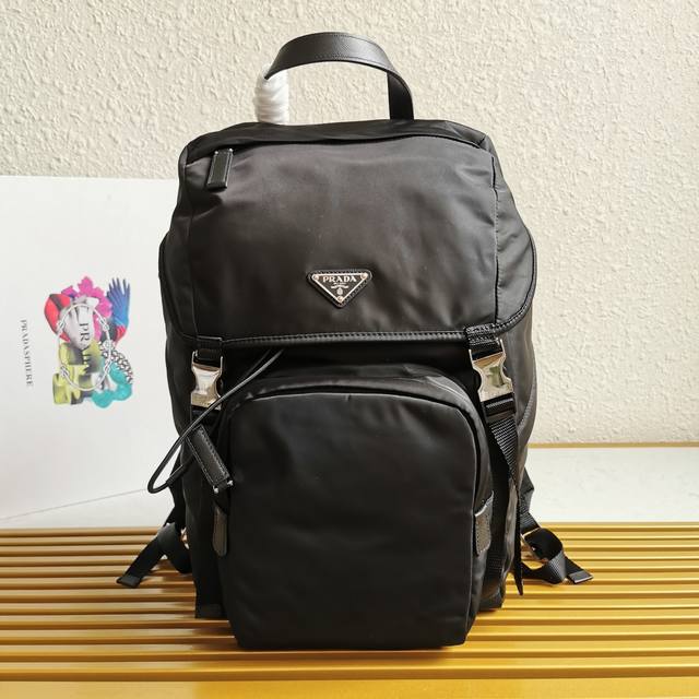 Top Original Prada New Parachute Backpack With Triangular Enamel Nameplate, Adju