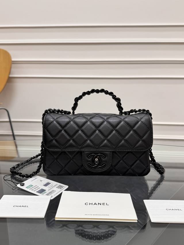 The First Ohanel Mini Flap Bag With Handles! Lambskin And Lacquered Metal 25C Re
