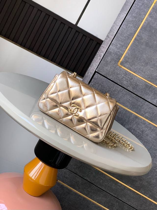 Mini Mini Champagne Gold Ohanel Spring And Summer New 25S Flap Mobile Phone Bag,