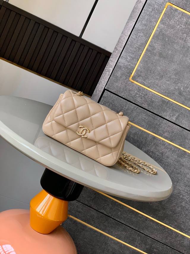 Mini Light Apricot Ohanel Spring And Summer New 25S Flap Mobile Phone Bag, Becau
