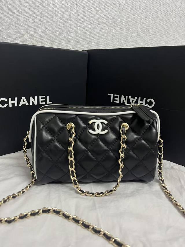 Ohanel Black With White Trim Boston Chanel 25P Bowling Boston! Carry It Crossbod