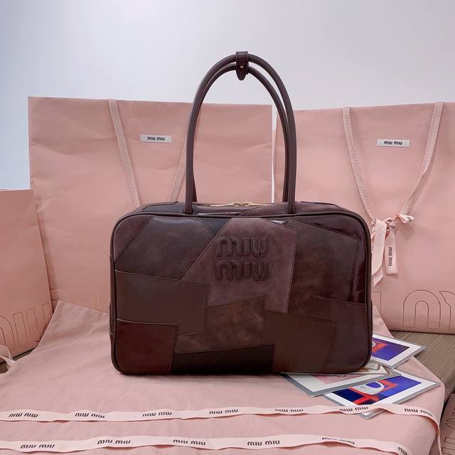 Authentic 5Bb117: Miumiu's New Patchwork Briefcase, Handmade, Made Of A Variety