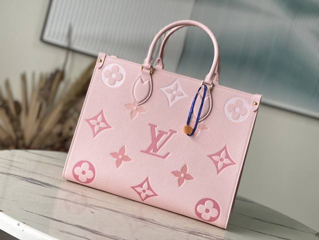 Top Layer Leather Top Grade Original M45595 Onthego Handbag With Pink Print, Go