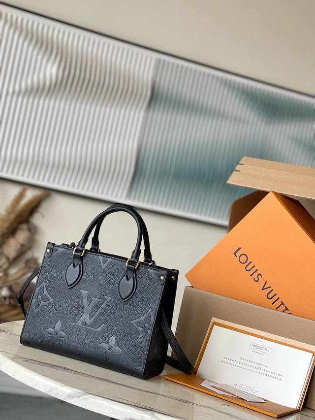 Top Layer Leather Top Original M45653 Black Print Onthego Small Tote Bag Draws I
