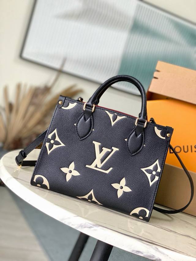 Top Layer Leather Top Original M45659 Black Silk Screen Onthego Small Tote Bag I