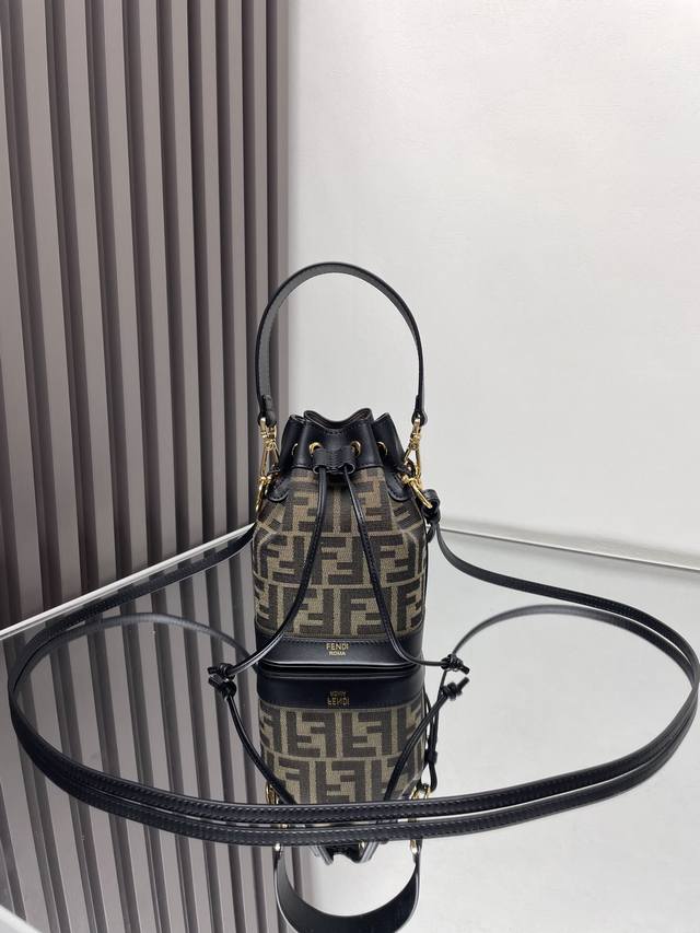 Mon Tresor Small Bucket Bag With Black And Old Flower Pattern, Made Of Cloth, Wi