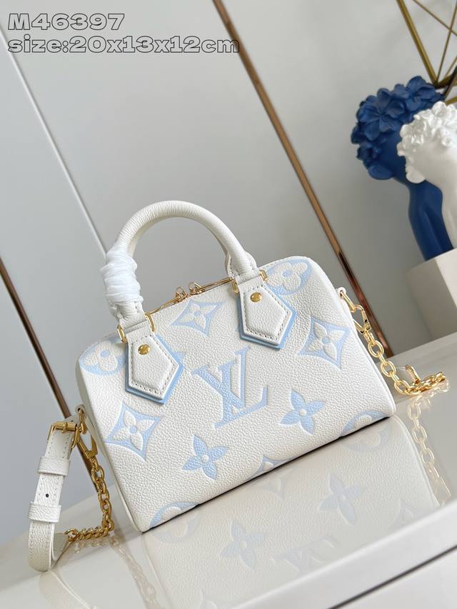 Factory Price P Top Original M46397 Creamy White Print Blue Speedy Bandouli Re 2
