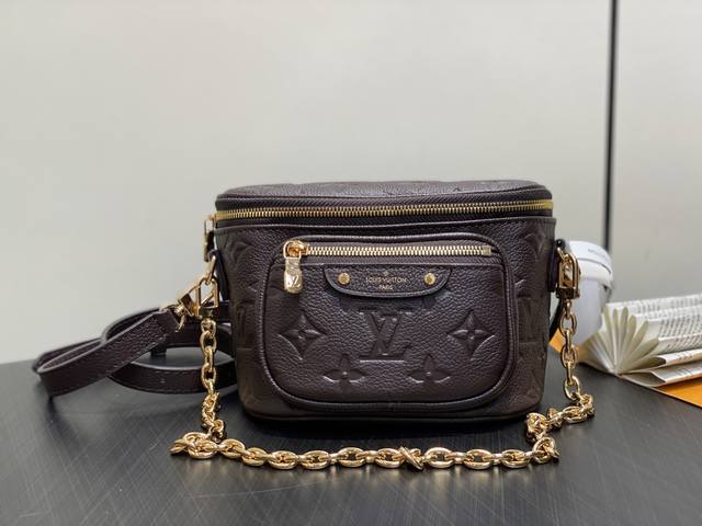 Original Boutique M13827 Chocolate Full Leather Embossed Chain Bag Mini Bumbag W