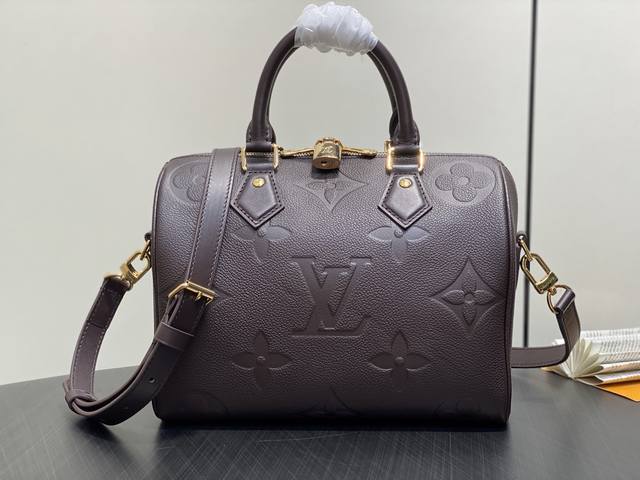 Original Boutiquem14043 Chocolate Full Leather Embossed Soeedy Pillow Bag Speedy