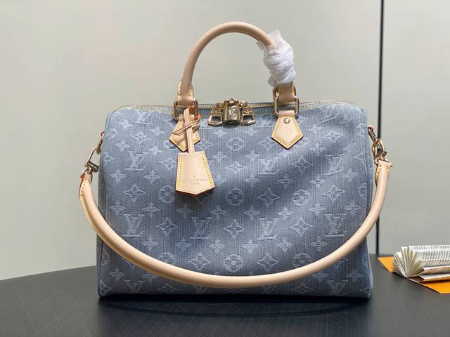 Original Boutique M13344 Grey Denim Speedy Pillow Bag Speedy Soft 30 Handbag Thi