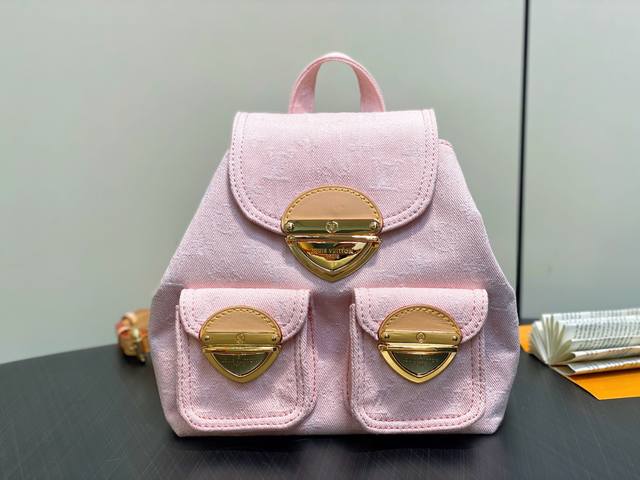 Original Boutique M13031 Pink Denim Backpack Venice Backpack With Classic Monogr