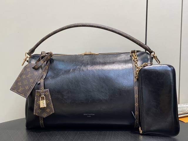 Original Boutique M13668 Black Waxed Leather Speedy Pillow Bag Speedy Bandouli R