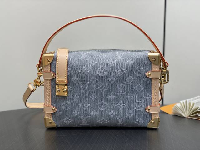 M13285New Grey Denim Soft Box Side Trunk Medium Handbag Inspired By Louis Vuitto