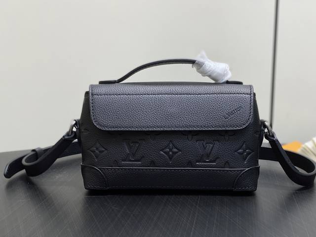Original Boutique M13888 Black Full Leather Embossed Men's Bag Mini Messenger Ba
