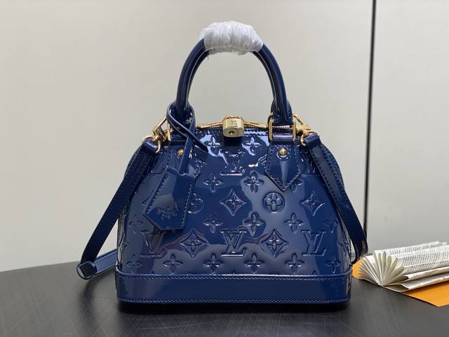 Original Boutiquem13169 Blue Patent Leather Embossed Shell Bagalma Bb Handbagm91