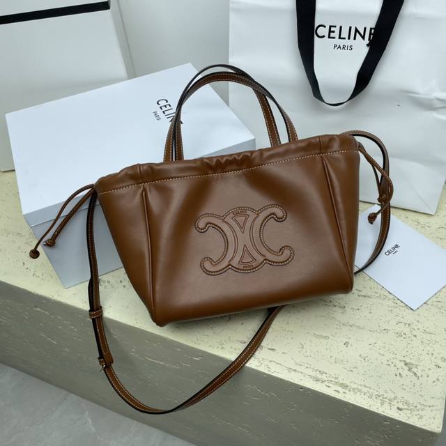 Mini Shopping Bag Cabas Triomphe Small Smooth Calfskin Drawstring Bag 9 X 7 X 6