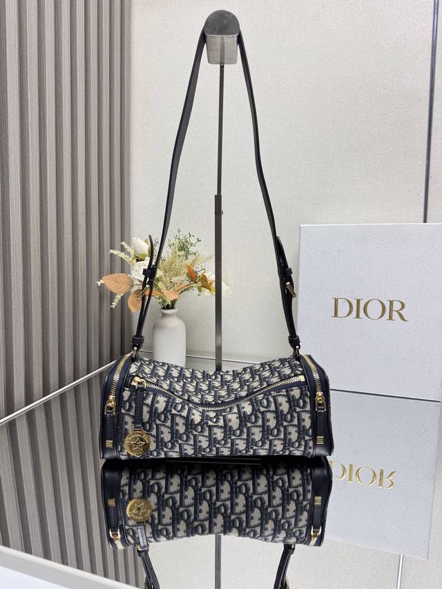 Genuine, High Version Diorstar East-West Mini Handbag.. Blue Oblique Printed Fab