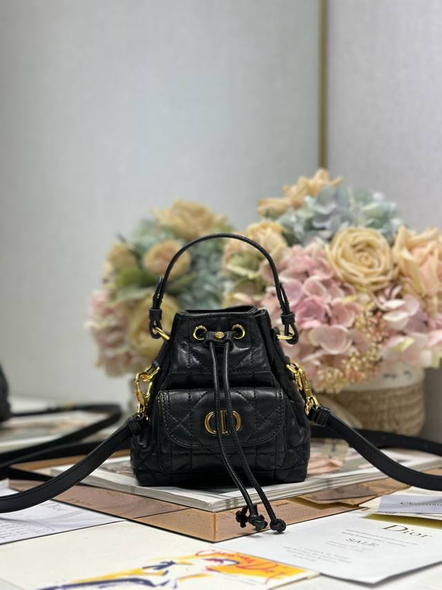 Authentic, High Version Micro Dior Caro Bucket Bag Black This Micro Dior Caro Bu