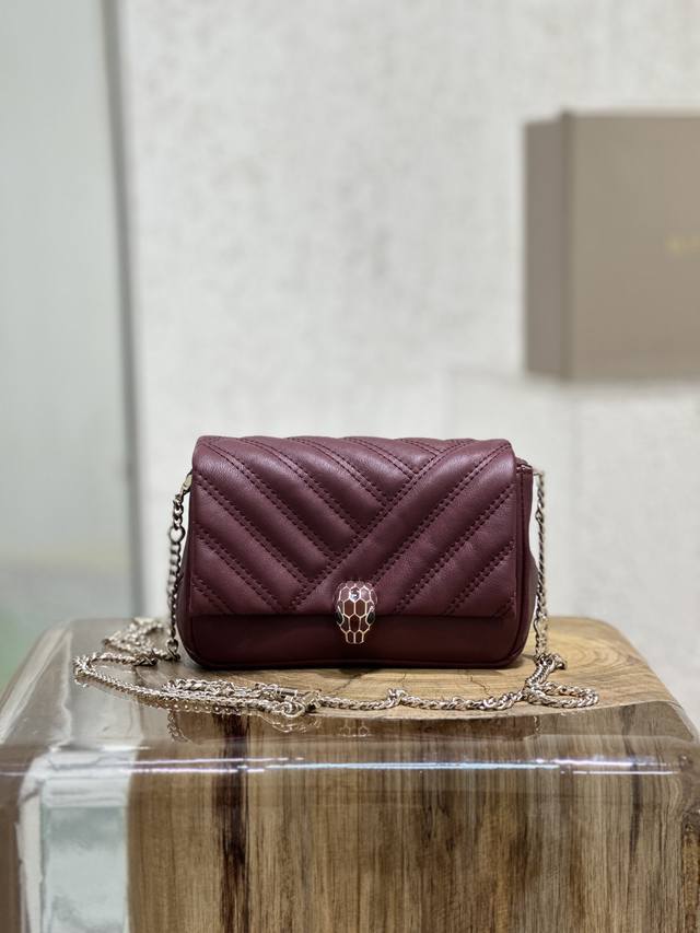 Genuine Bvlgar* Serpenti Cabocho Mini Bag Soft Matelass Embossed White Agate Cal