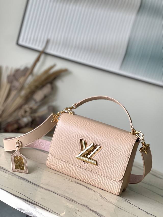 Top Layer Leather Top Original M25361 Nude Pink This Twist Medium Handbag Has Th