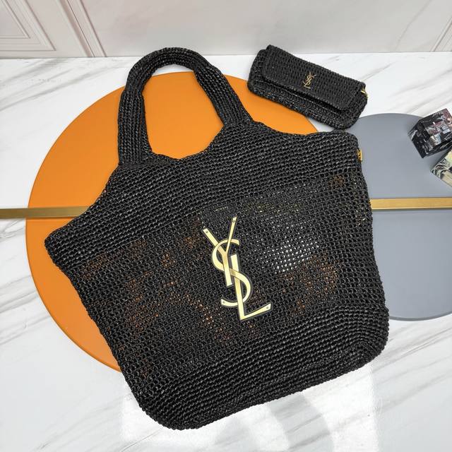Original Leather Black Version 29 Grid Woven Raffia Icare_Woven Shopping Bag Is