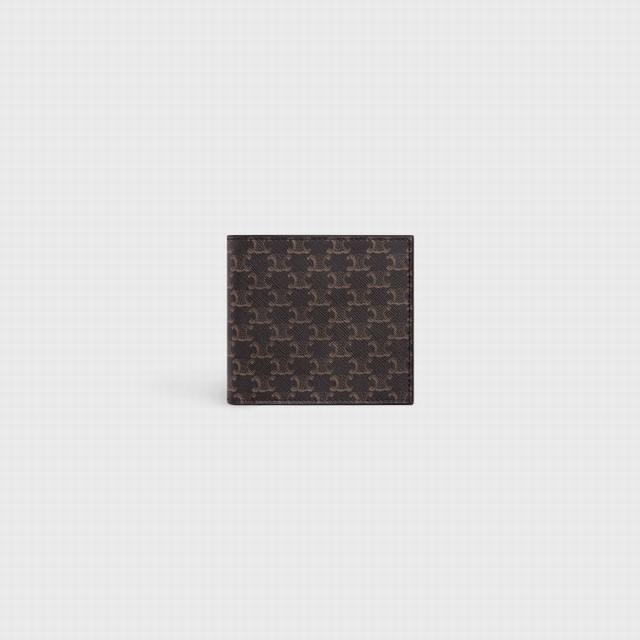 Premium Original Leather Triomphe Logo Printed Double Fold Wallet Small Sai Coat