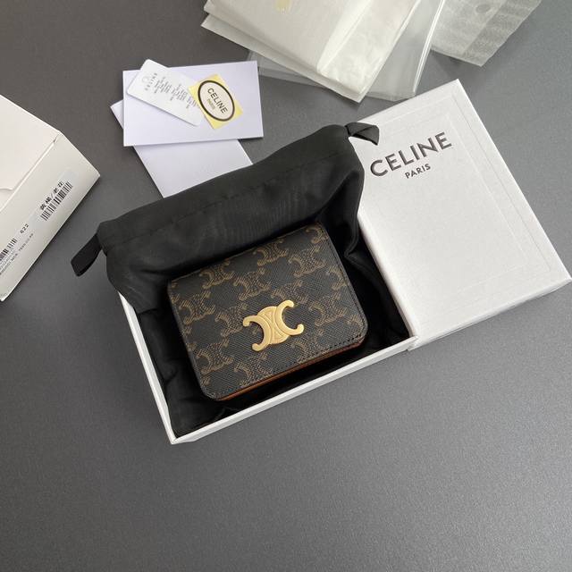 Super Pure Steel Hardware Original Leather Triomphe Logo Printed Short Wallet 5
