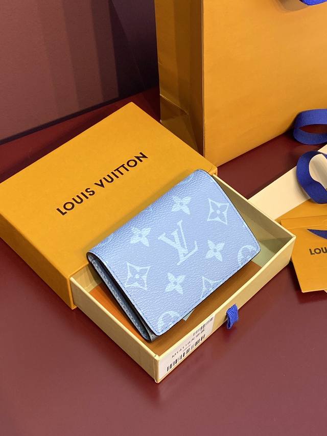 M14118 Sky Blue! Enveloppe Carte De Visite Business Card Holder, Made Of Damier