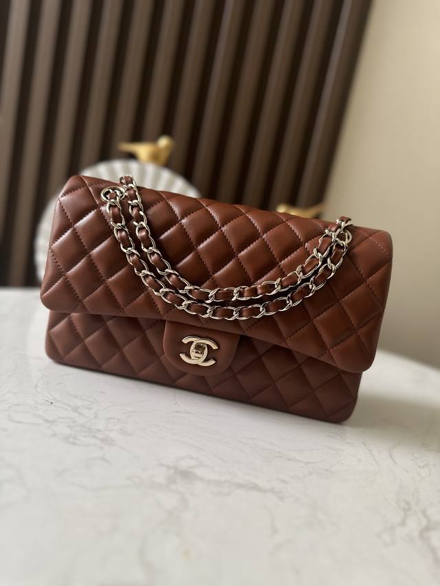 New Yellow-Brown Classic Cf Flap Bag With Top Craftsmanship Imported Lambskin, C
