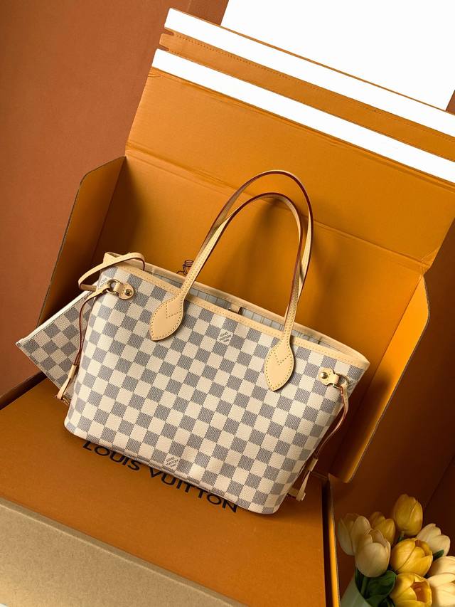 This Neverfull Medium-Sized Tote Bag Is Made Of Damier Ebene Canvas With Cowhide