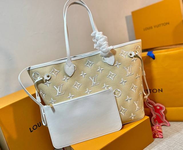 Top Original New M22838 White, 22839 White, This Neverfull Medium Handbag Comes
