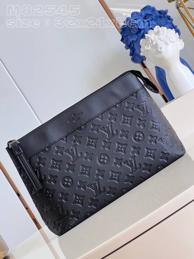 Top Original Single Home Real Shot M82545 Black Embossed Pochette Voyage Souple